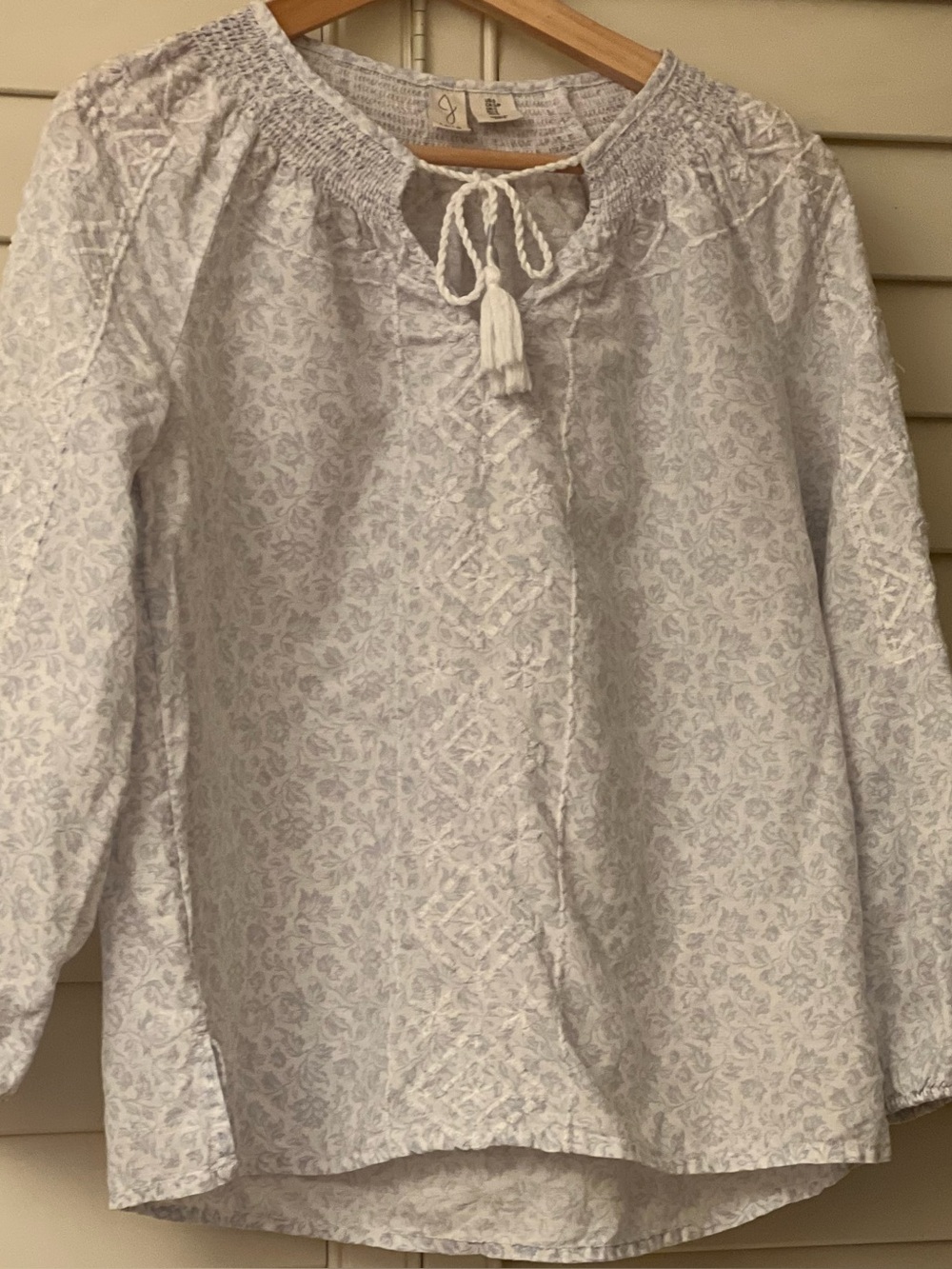 Joie Boho Embroidered Peasant Blouse Floral Tassel Tie Neck Top, Size Small